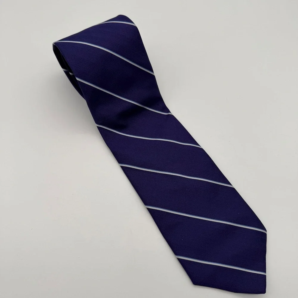 Tom James Tall Man Necktie Mens 63x3.25‎ Purple Striped Herringbone Silk USA